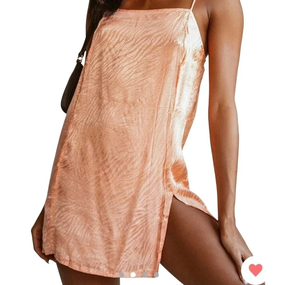 Motel Zebra Print Spaghetti Strap Side Slit Slip Dress Cantaloupe Orange Women S